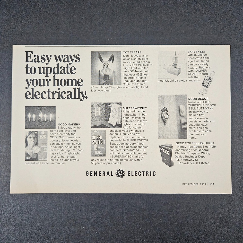 1974 GE General Electric Easy Ways To‎ Update Home Electrically Vintage Print Ad